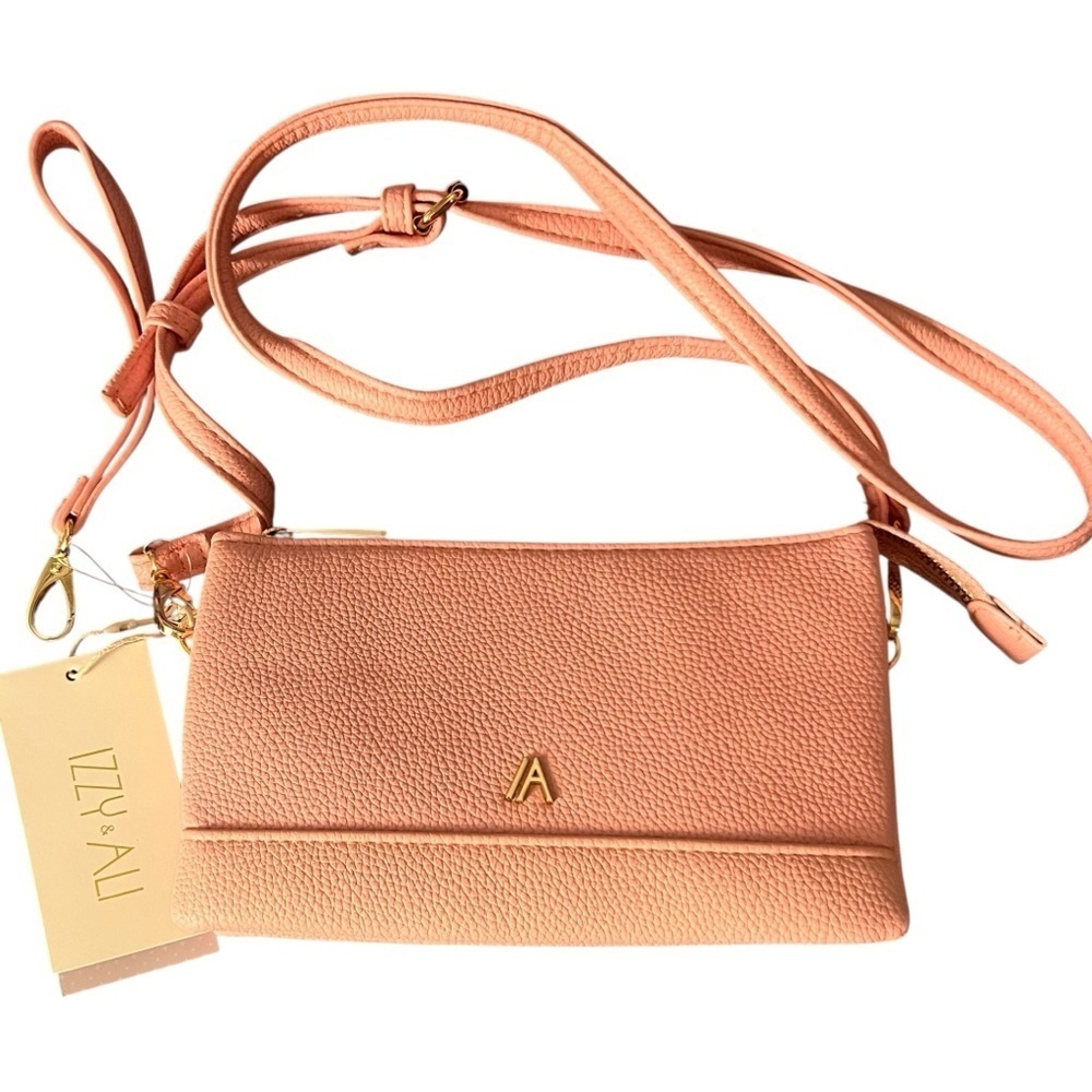 Izzy & Ali Vegan Leather Pebble Grain Taupe Crossbody / Wristlet - Picture 2 of 8